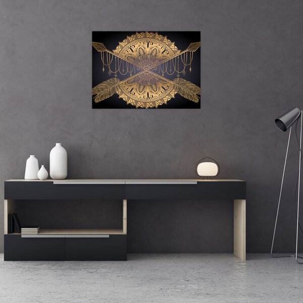 Slika - Zlata mandala s puščicami (70x50 cm)