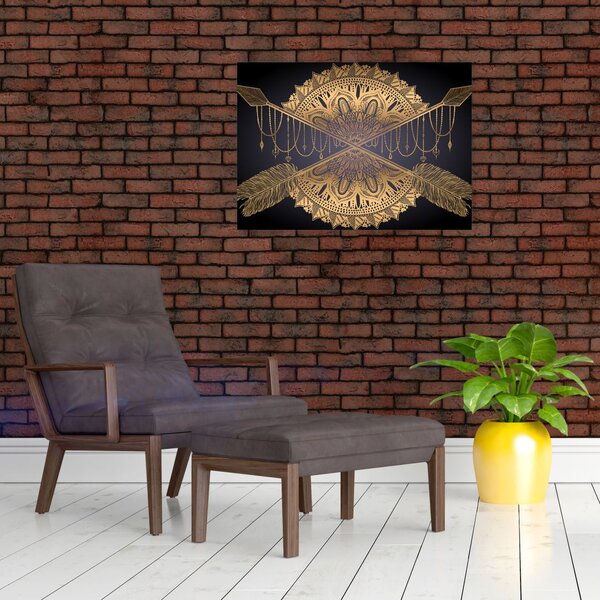 Slika - Zlata mandala s puščicami (70x50 cm)