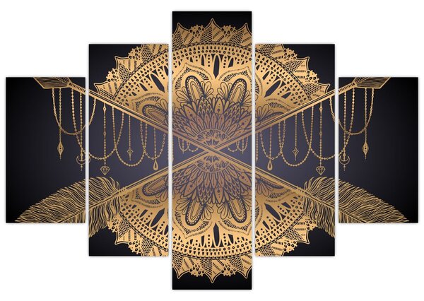 Slika - Zlata mandala s puščicami (150x105 cm)