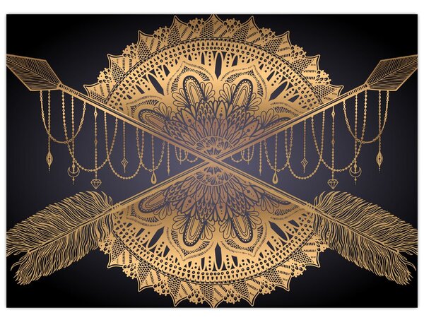 Slika - Zlata mandala s puščicami (70x50 cm)