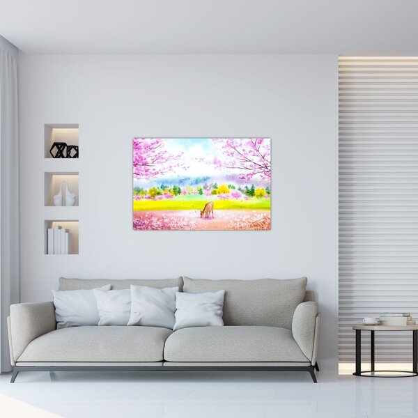 Slika - Poslikana srna, akvarel (90x60 cm)