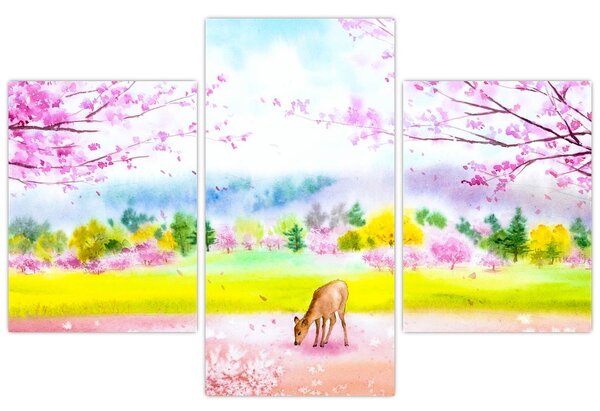 Slika - Poslikana srna, akvarel (90x60 cm)