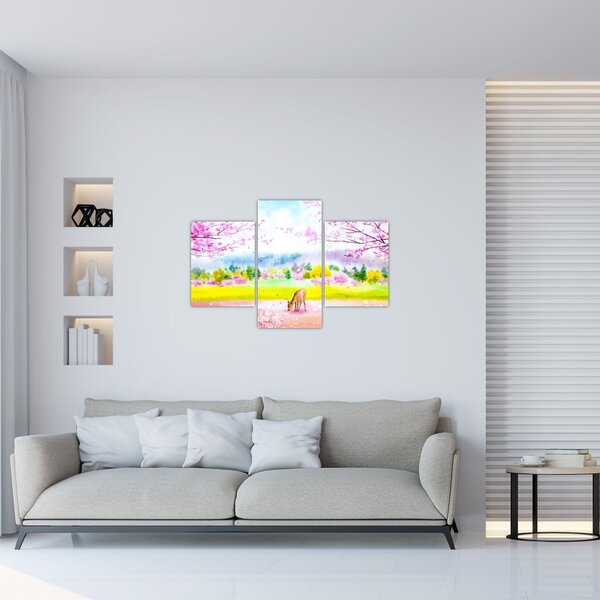 Slika - Poslikana srna, akvarel (90x60 cm)