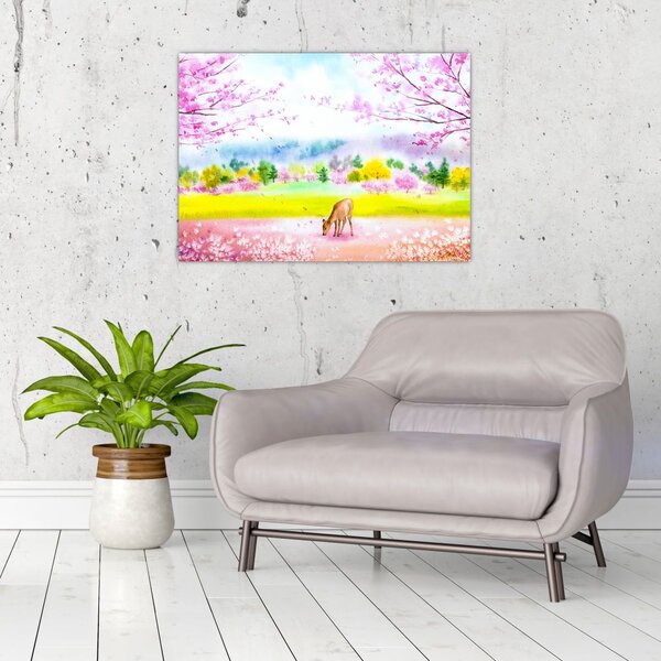 Slika - Poslikana srna, akvarel (70x50 cm)