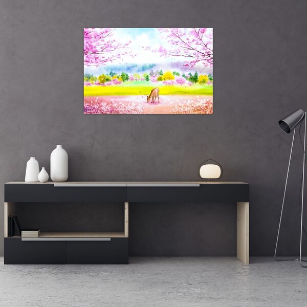 Slika - Poslikana srna, akvarel (90x60 cm)
