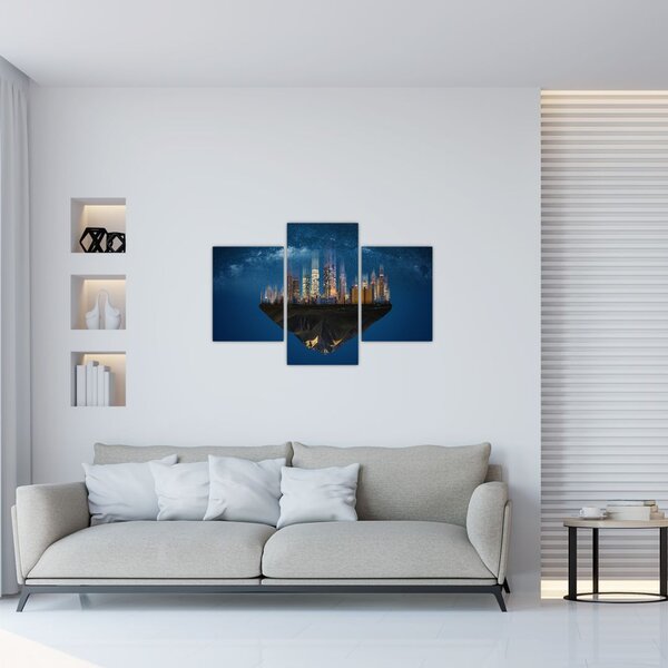 Slika - Veliko mesto lebdi skozi vesolje (90x60 cm)