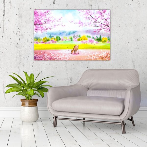 Slika - Poslikana srna, akvarel (90x60 cm)