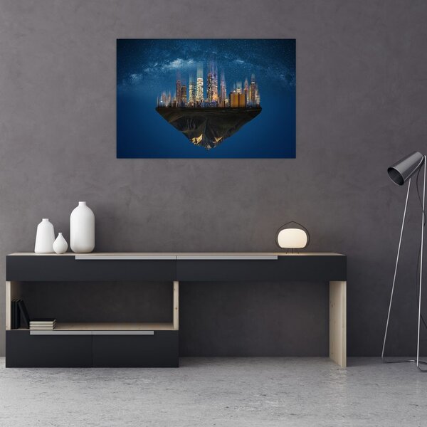 Slika - Veliko mesto lebdi skozi vesolje (90x60 cm)