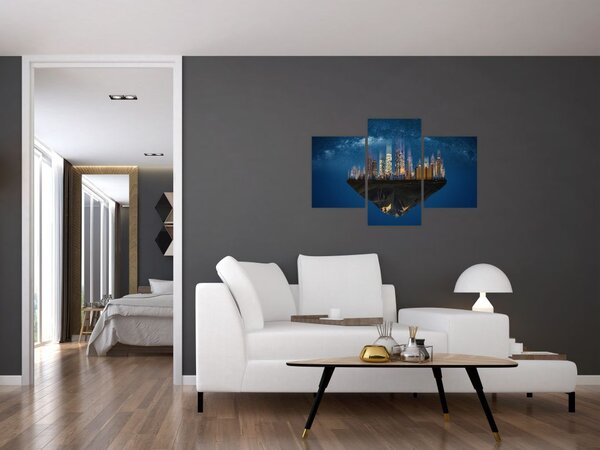 Slika - Veliko mesto lebdi skozi vesolje (90x60 cm)