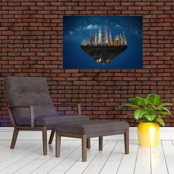 Slika - Veliko mesto lebdi skozi vesolje (90x60 cm)