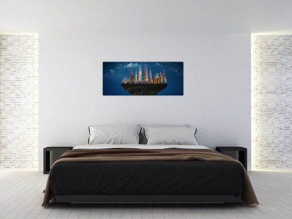 Slika - Veliko mesto lebdi skozi vesolje (120x50 cm)
