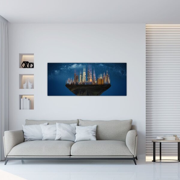 Slika - Veliko mesto lebdi skozi vesolje (120x50 cm)