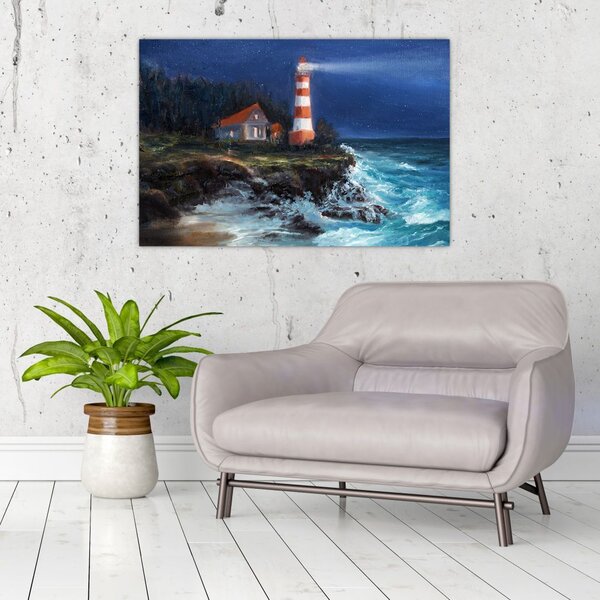 Slika - Svetilnik na obali oceana, akvarel (90x60 cm)