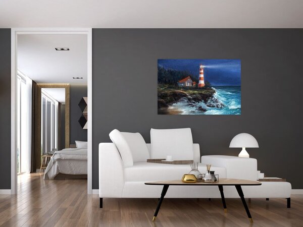 Slika - Svetilnik na obali oceana, akvarel (90x60 cm)