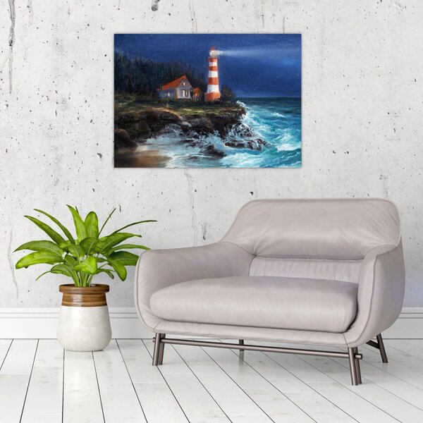 Slika - Svetilnik na obali oceana, akvarel (70x50 cm)