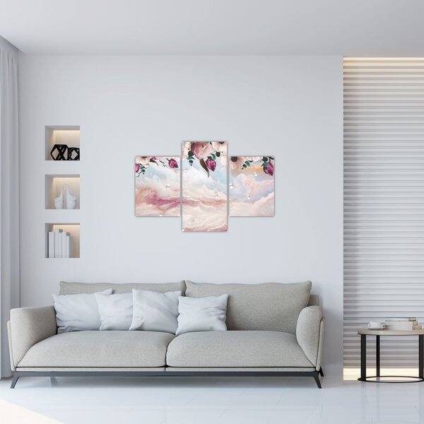 Slika rožnatih cvetov z rožnatim marmorjem (90x60 cm)
