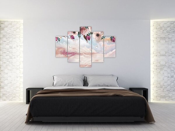 Slika rožnatih cvetov z rožnatim marmorjem (150x105 cm)
