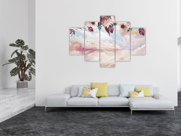 Slika rožnatih cvetov z rožnatim marmorjem (150x105 cm)