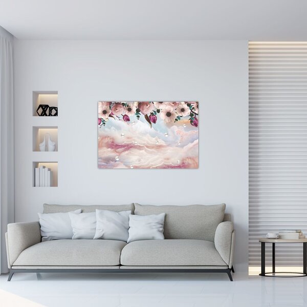 Slika rožnatih cvetov z rožnatim marmorjem (90x60 cm)