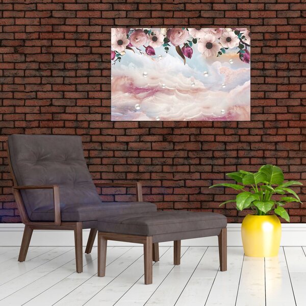 Slika rožnatih cvetov z rožnatim marmorjem (90x60 cm)