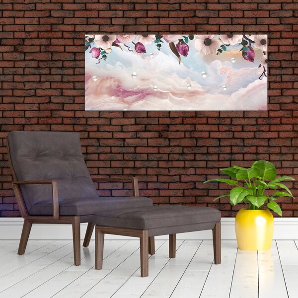 Slika rožnatih cvetov z rožnatim marmorjem (120x50 cm)