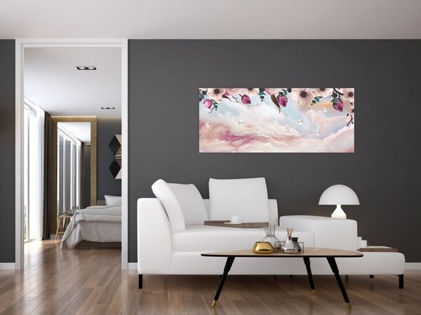 Slika rožnatih cvetov z rožnatim marmorjem (120x50 cm)