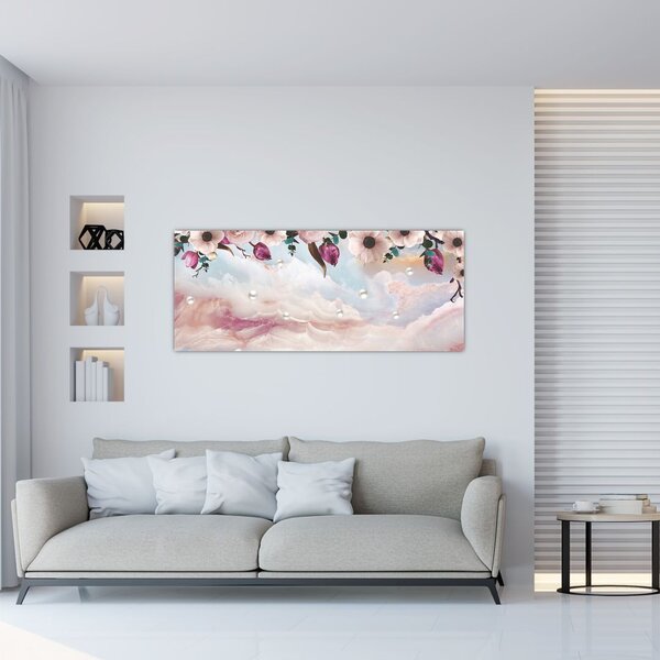 Slika rožnatih cvetov z rožnatim marmorjem (120x50 cm)