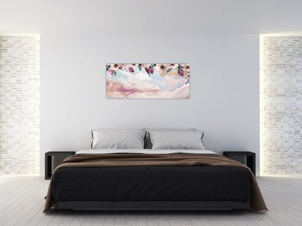 Slika rožnatih cvetov z rožnatim marmorjem (120x50 cm)