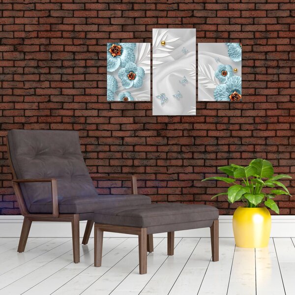 Slika - 3D modre rože (90x60 cm)