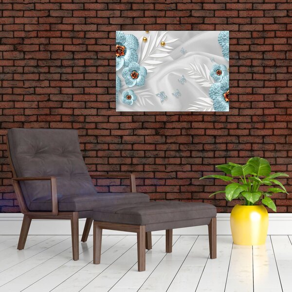 Slika - 3D modre rože (70x50 cm)