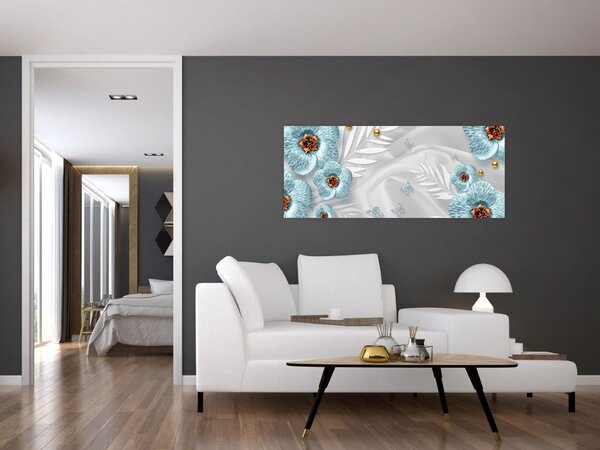 Slika - 3D modre rože (120x50 cm)