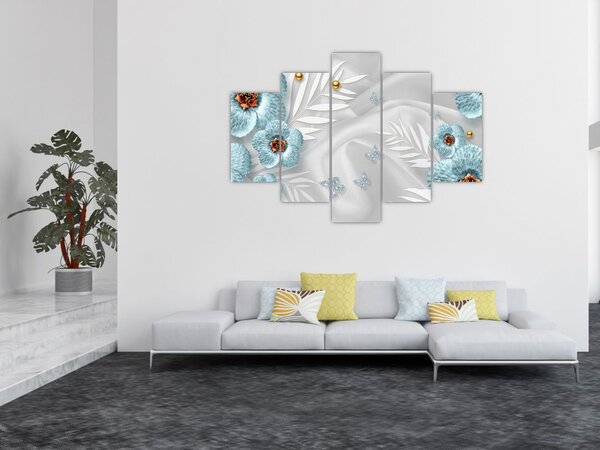 Slika - 3D modre rože (150x105 cm)