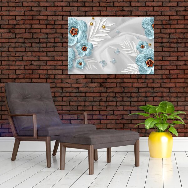 Slika - 3D modre rože (90x60 cm)