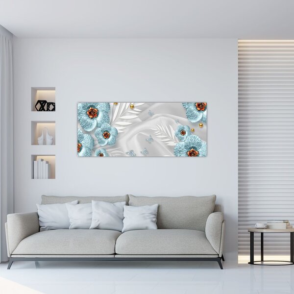 Slika - 3D modre rože (120x50 cm)