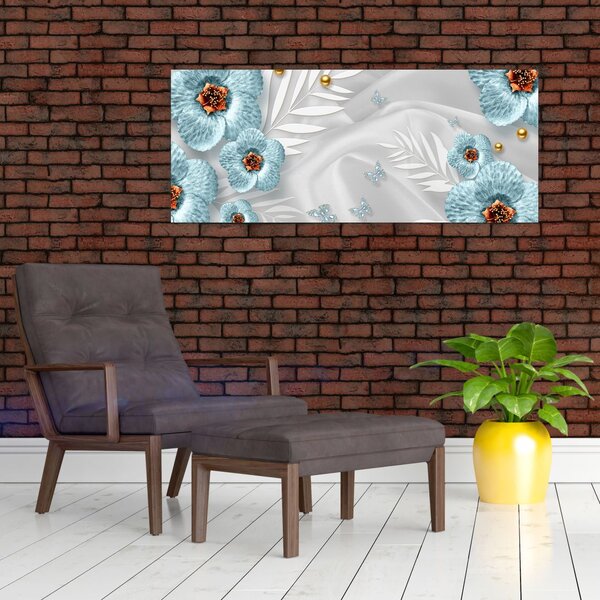 Slika - 3D modre rože (120x50 cm)