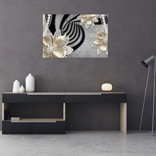 Slika - 3D zlate rože (90x60 cm)