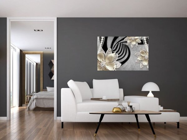 Slika - 3D zlate rože (90x60 cm)