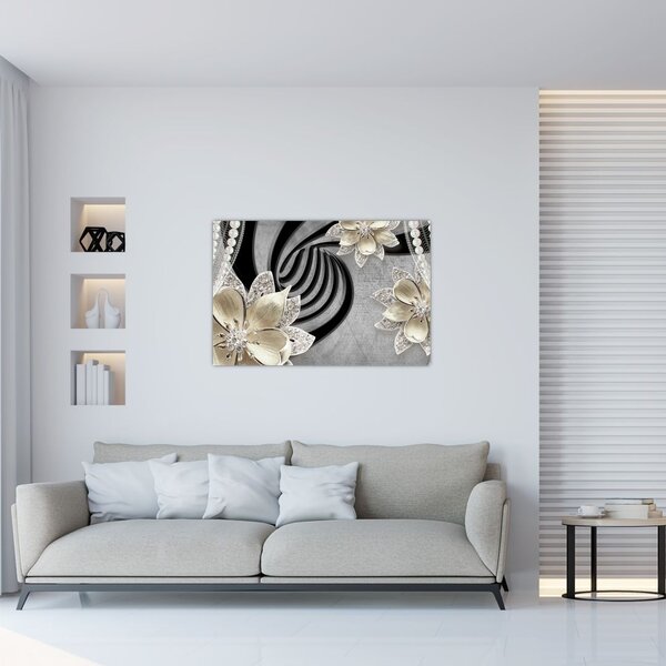 Slika - 3D zlate rože (90x60 cm)