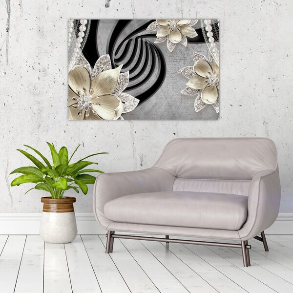 Slika - 3D zlate rože (90x60 cm)
