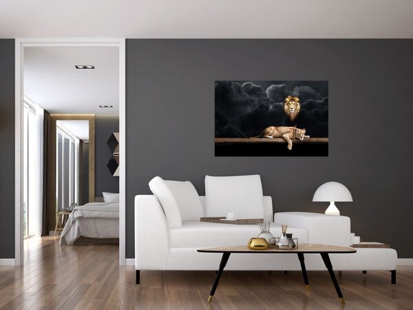 Slika - Lev in levinja v oblakih (90x60 cm)