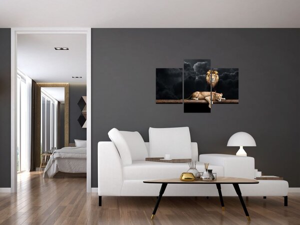 Slika - Lev in levinja v oblakih (90x60 cm)