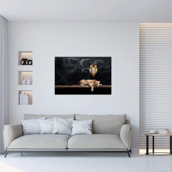 Slika - Lev in levinja v oblakih (90x60 cm)