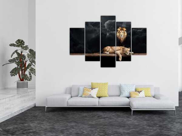 Slika - Lev in levinja v oblakih (150x105 cm)