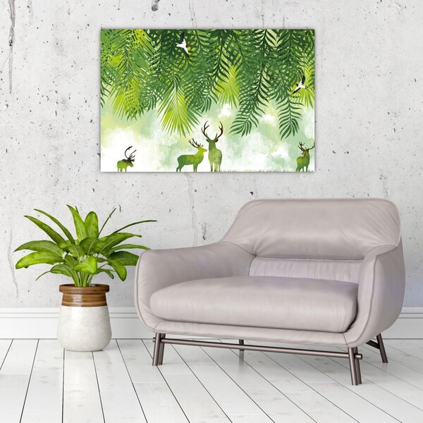 Slika - Jeleni v gozdu (90x60 cm)