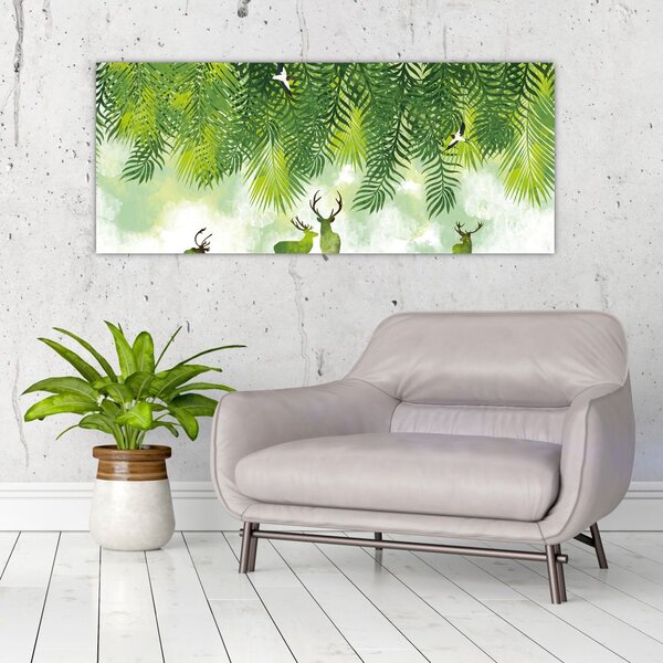 Slika - Jeleni v gozdu (120x50 cm)