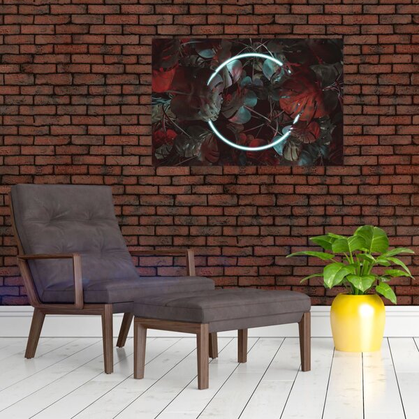 Slika - Neonski krog med palmami (90x60 cm)
