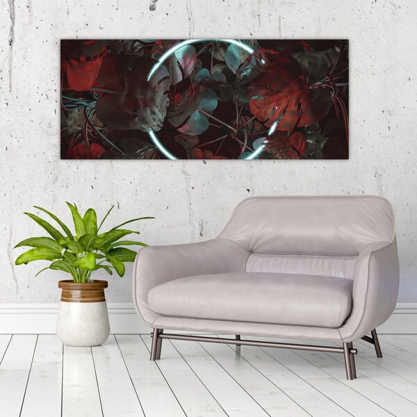 Slika - Neonski krog med palmami (120x50 cm)