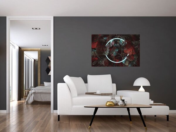 Slika - Neonski krog med palmami (90x60 cm)