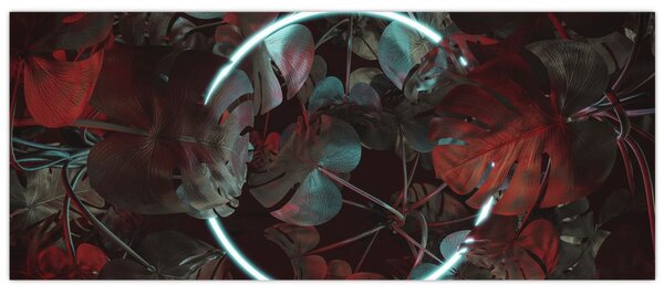 Slika - Neonski krog med palmami (120x50 cm)