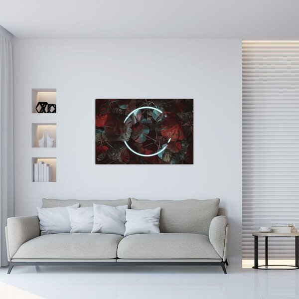 Slika - Neonski krog med palmami (90x60 cm)
